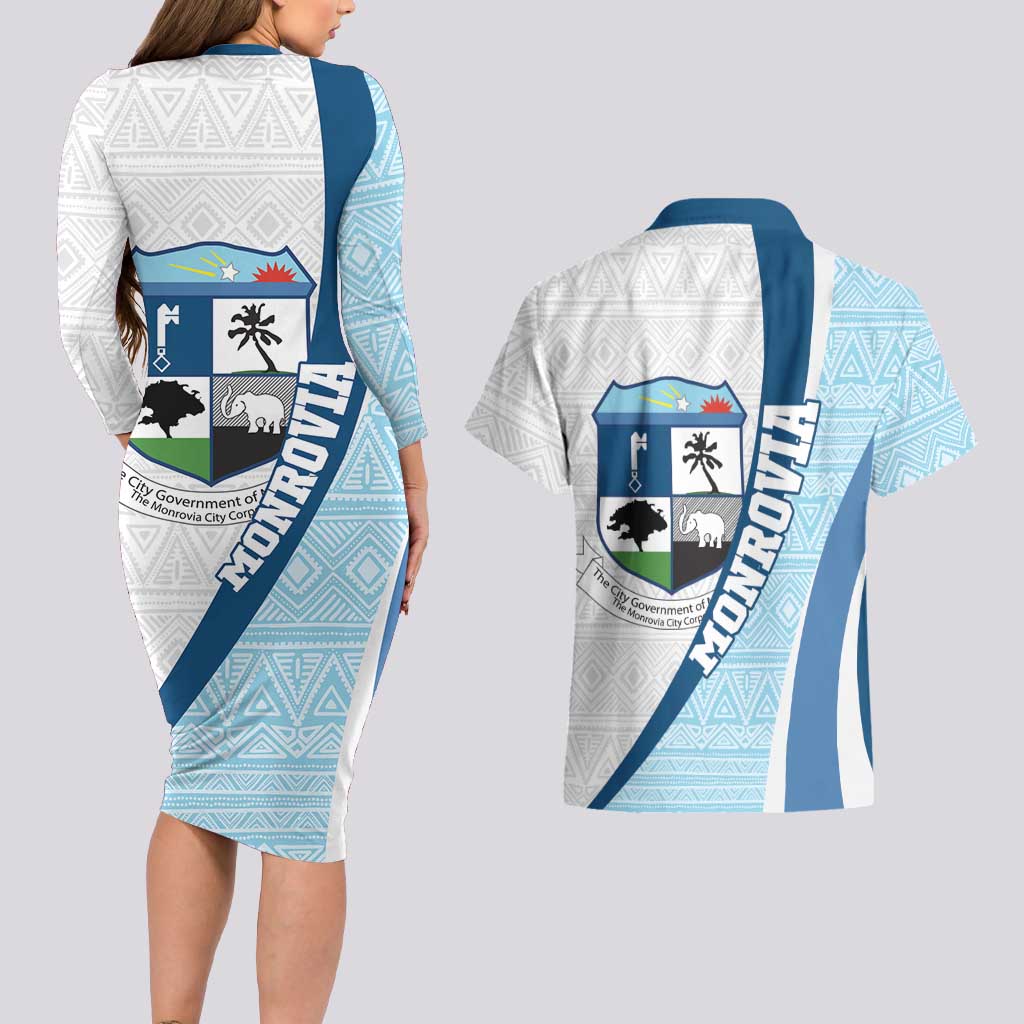 Liberia Monrovia Capital Couples Matching Long Sleeve Bodycon Dress and Hawaiian Shirt African Pattern Curves Style