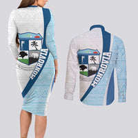 Liberia Monrovia Capital Couples Matching Long Sleeve Bodycon Dress and Long Sleeve Button Shirt African Pattern Curves Style