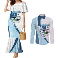 Liberia Monrovia Capital Couples Matching Mermaid Dress and Long Sleeve Button Shirt African Pattern Curves Style