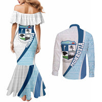 Liberia Monrovia Capital Couples Matching Mermaid Dress and Long Sleeve Button Shirt African Pattern Curves Style