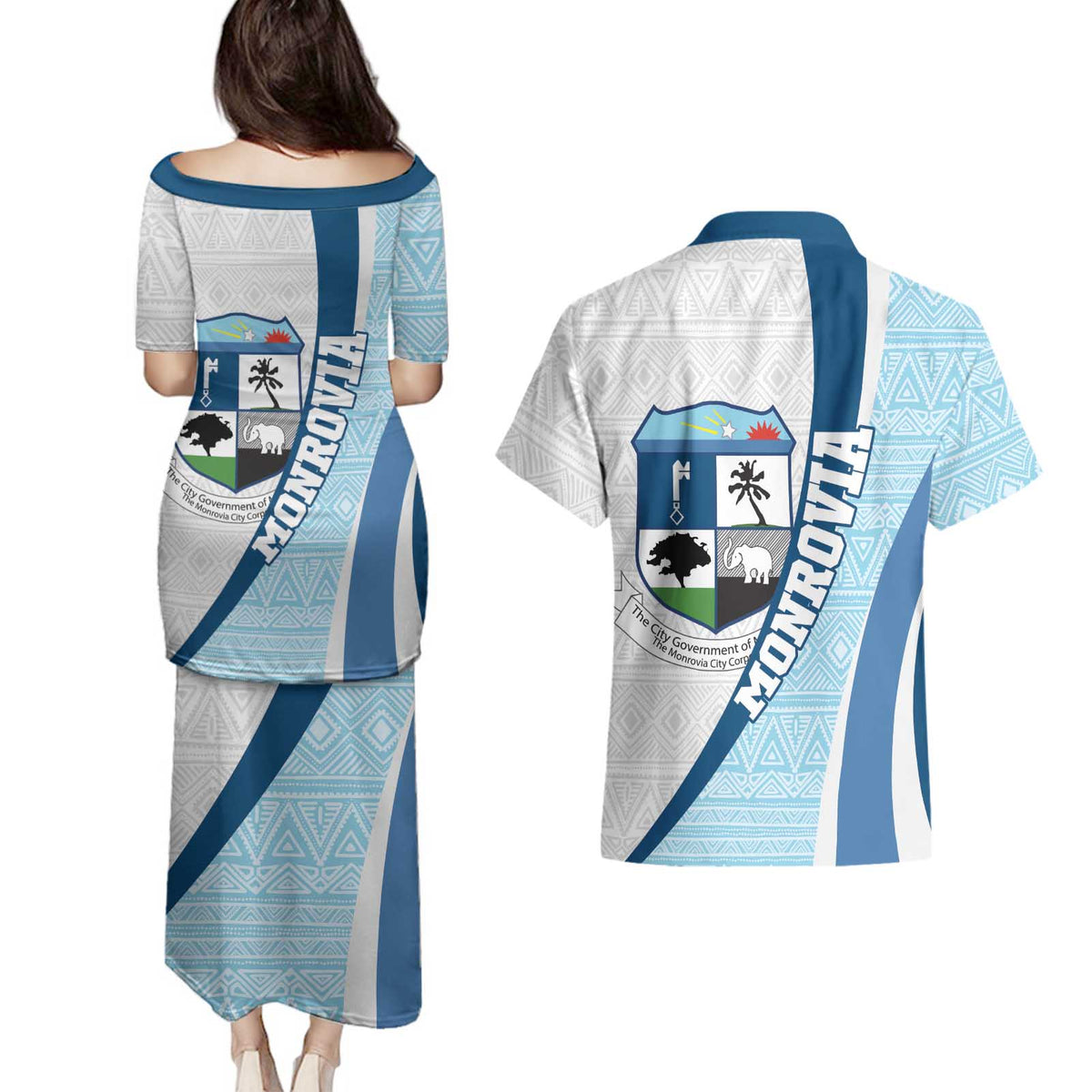 Liberia Monrovia Capital Couples Matching Puletasi and Hawaiian Shirt African Pattern Curves Style