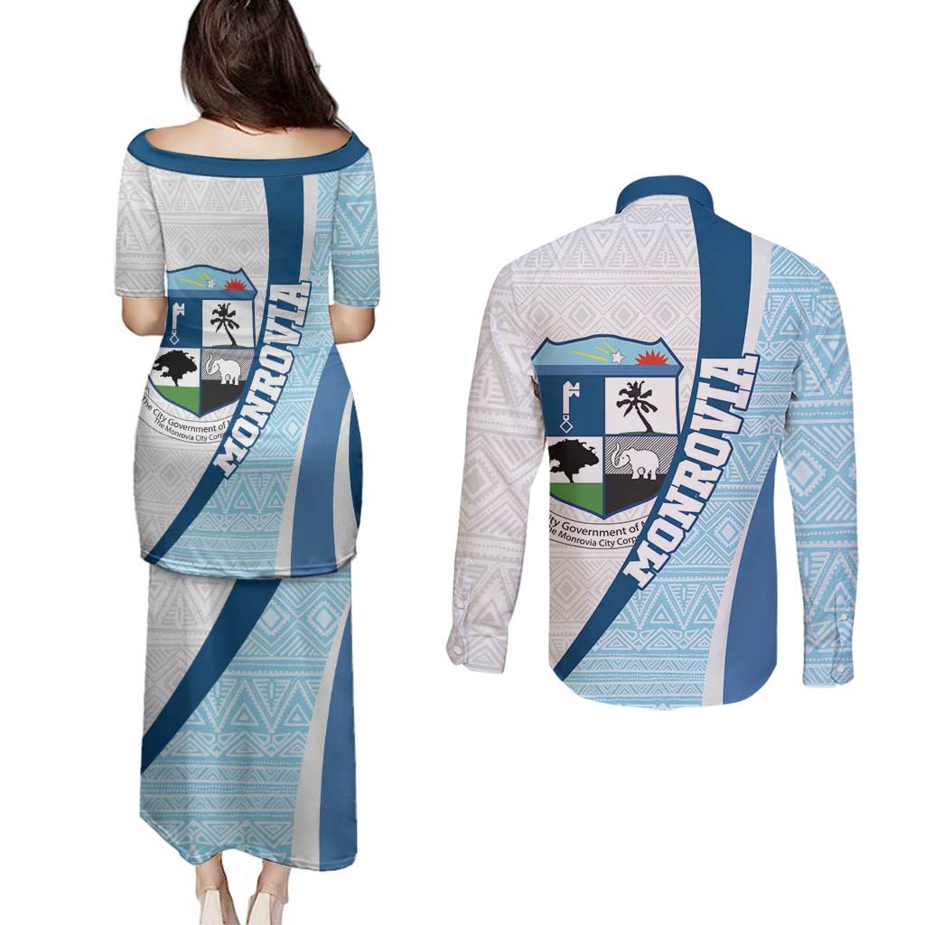 Liberia Monrovia Capital Couples Matching Puletasi and Long Sleeve Button Shirt African Pattern Curves Style