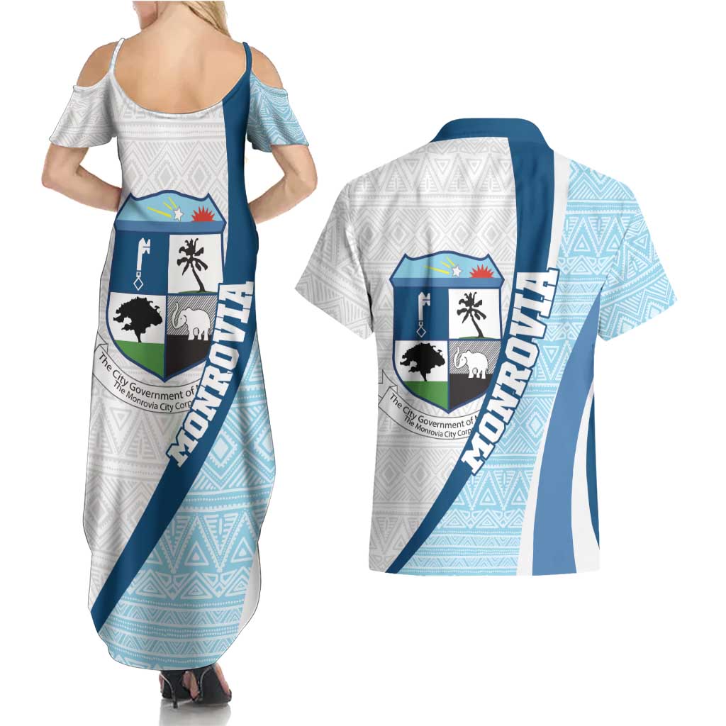 Liberia Monrovia Capital Couples Matching Summer Maxi Dress and Hawaiian Shirt African Pattern Curves Style