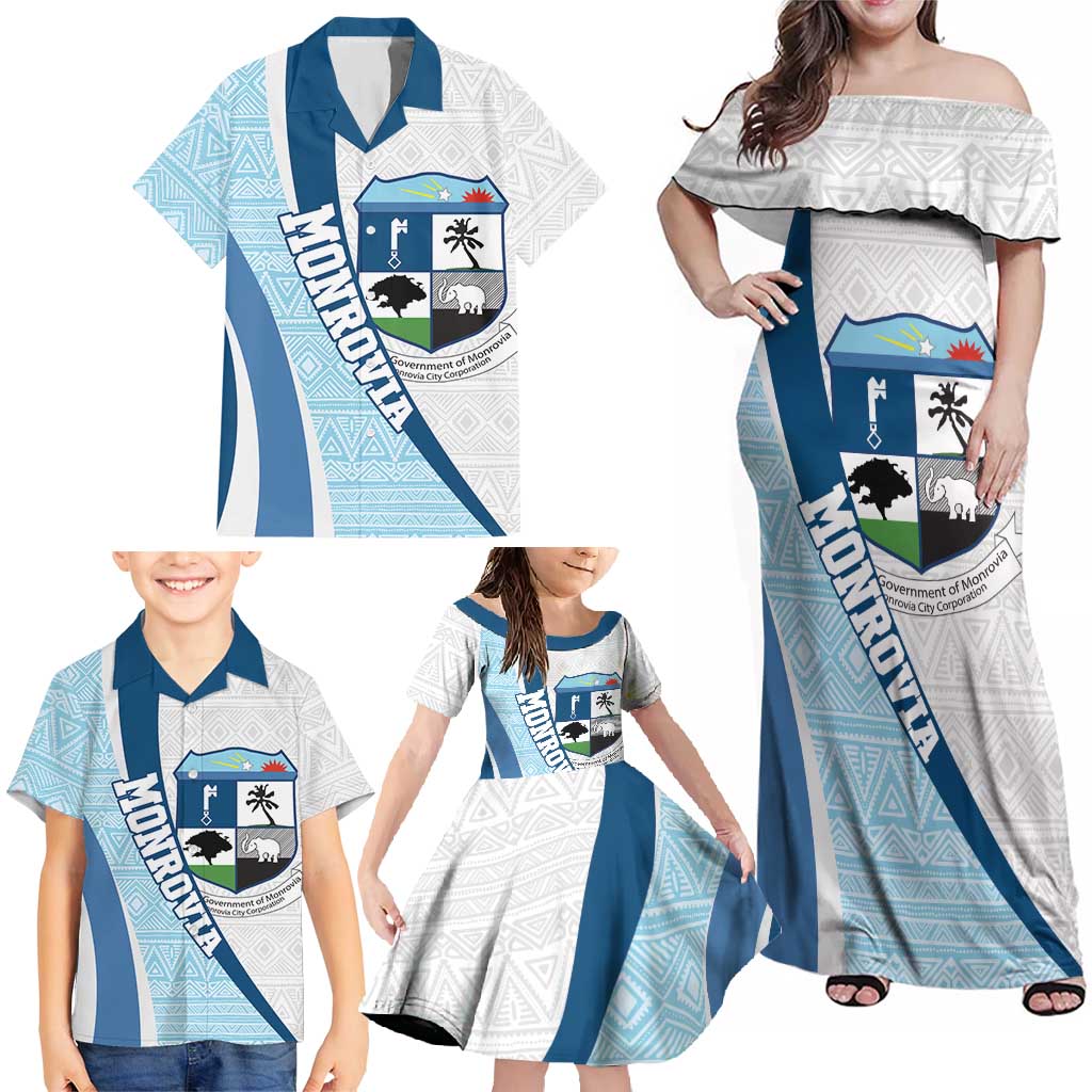 Liberia Monrovia Capital Family Matching Off Shoulder Maxi Dress and Hawaiian Shirt African Pattern Curves Style