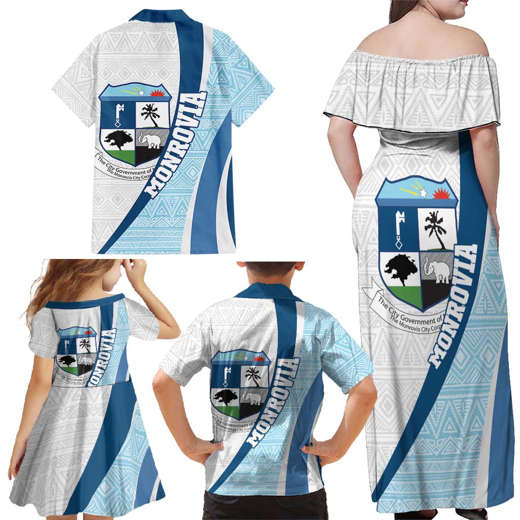 Liberia Monrovia Capital Family Matching Off Shoulder Maxi Dress and Hawaiian Shirt African Pattern Curves Style