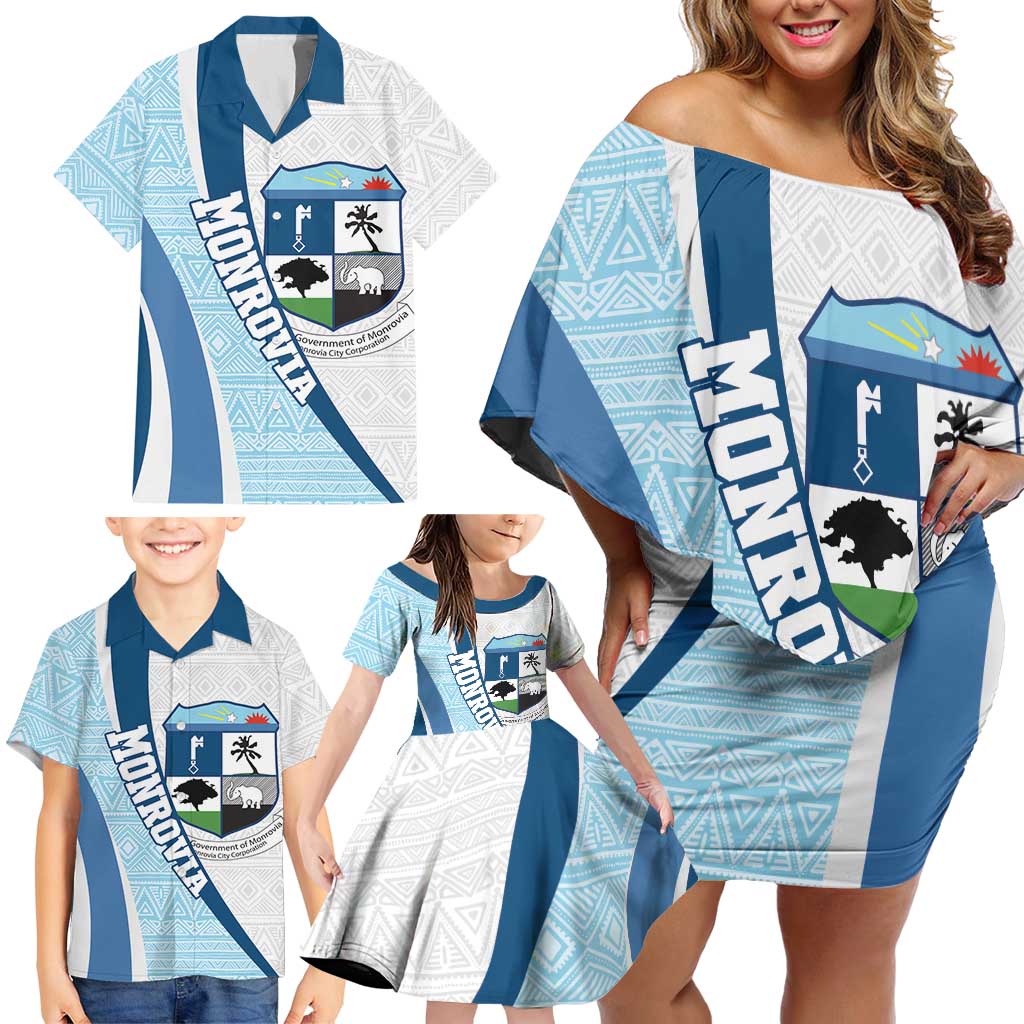 Liberia Monrovia Capital Family Matching Off Shoulder Short Dress and Hawaiian Shirt African Pattern Curves Style