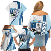 Liberia Monrovia Capital Family Matching Off Shoulder Short Dress and Hawaiian Shirt African Pattern Curves Style