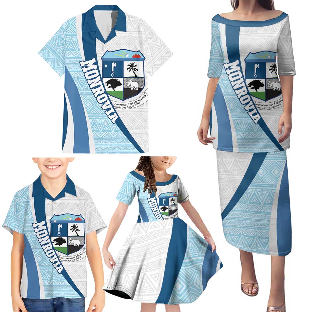 Liberia Monrovia Capital Family Matching Puletasi and Hawaiian Shirt African Pattern Curves Style