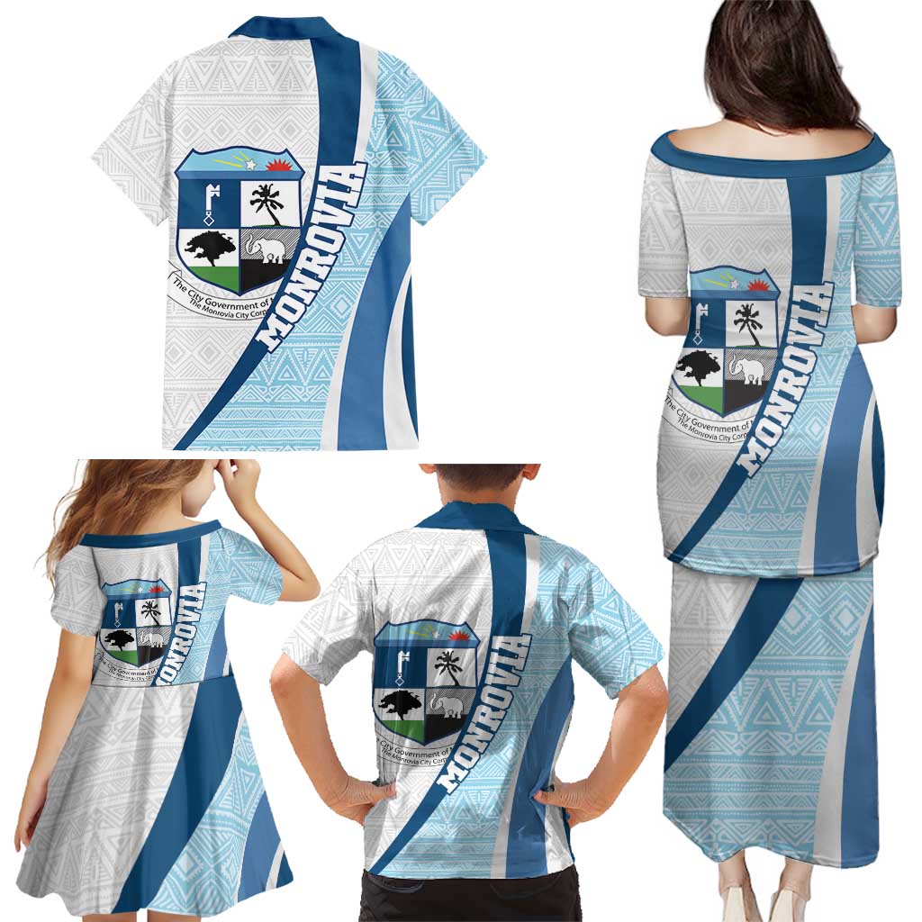 Liberia Monrovia Capital Family Matching Puletasi and Hawaiian Shirt African Pattern Curves Style