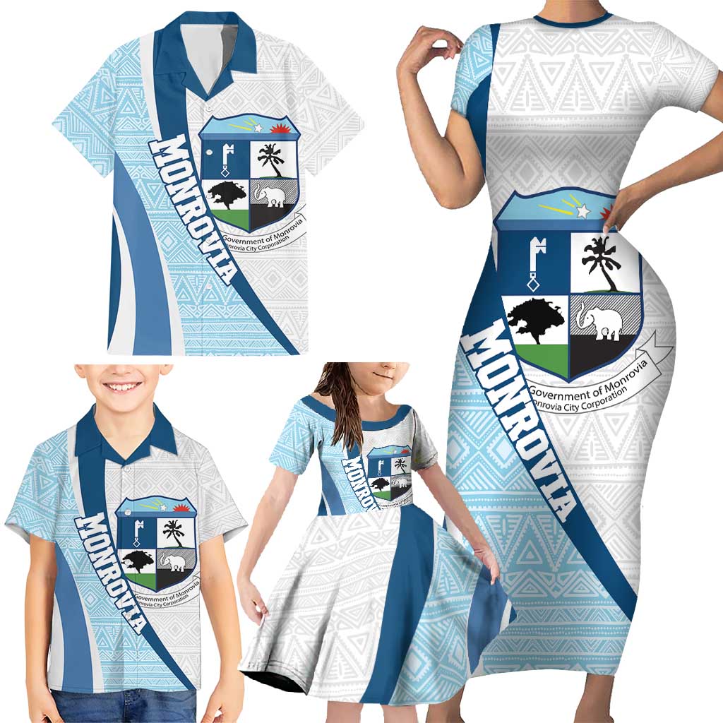 Liberia Monrovia Capital Family Matching Short Sleeve Bodycon Dress and Hawaiian Shirt African Pattern Curves Style