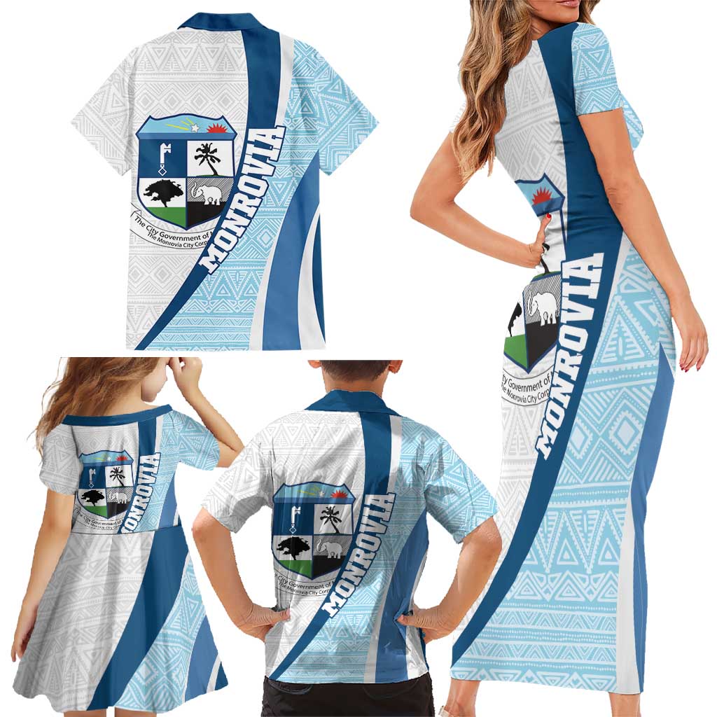 Liberia Monrovia Capital Family Matching Short Sleeve Bodycon Dress and Hawaiian Shirt African Pattern Curves Style