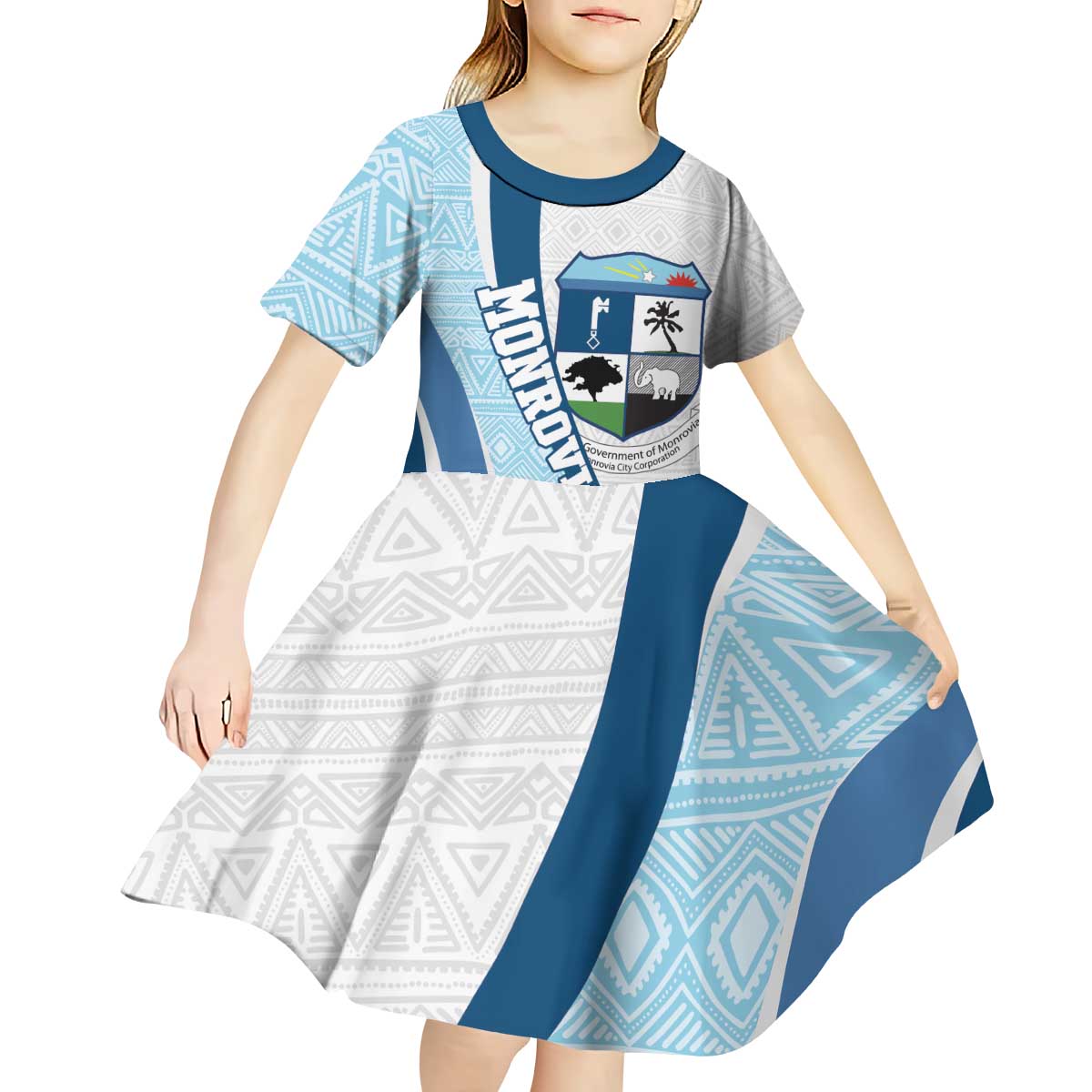 Liberia Monrovia Capital Kid Short Sleeve Dress African Pattern Curves Style