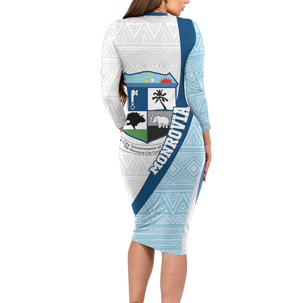 Liberia Monrovia Capital Long Sleeve Bodycon Dress African Pattern Curves Style