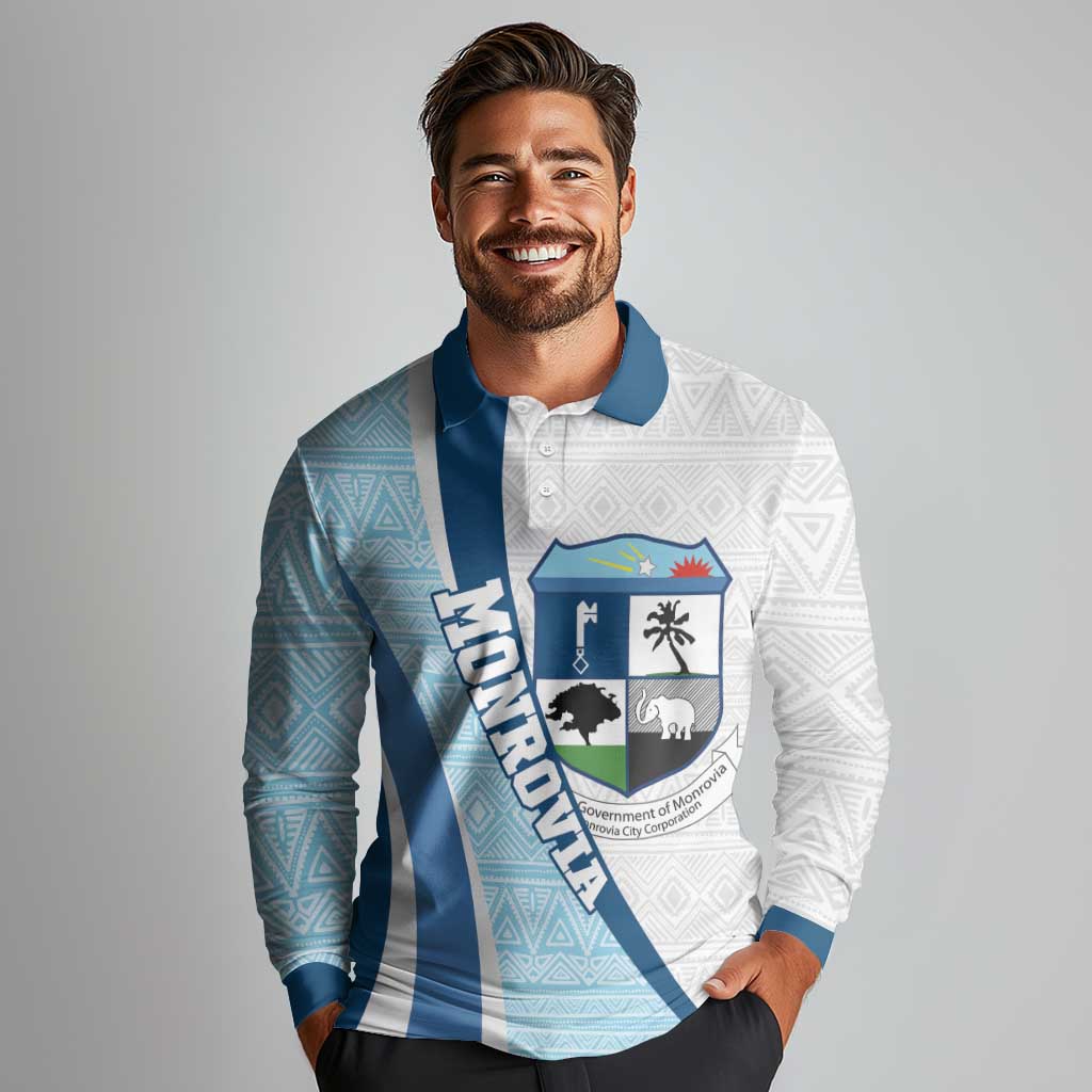 Liberia Monrovia Capital Long Sleeve Polo Shirt African Pattern Curves Style