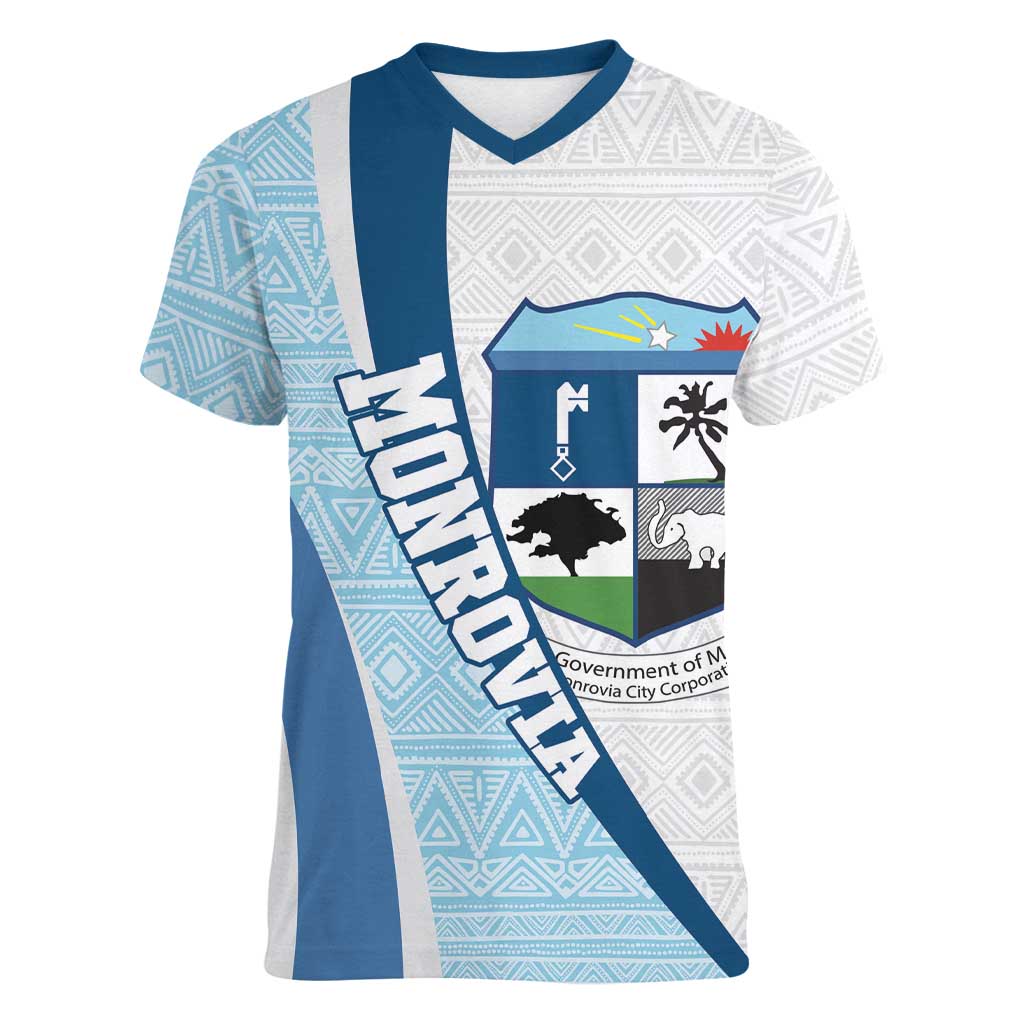 Liberia Monrovia Capital Women V-Neck T-Shirt African Pattern Curves Style