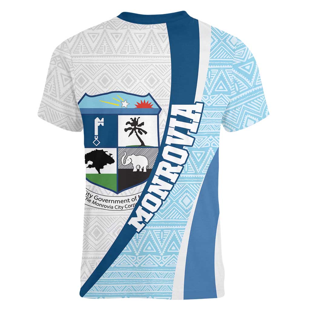 Liberia Monrovia Capital Women V-Neck T-Shirt African Pattern Curves Style