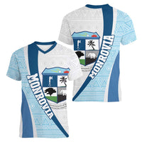 Liberia Monrovia Capital Women V-Neck T-Shirt African Pattern Curves Style