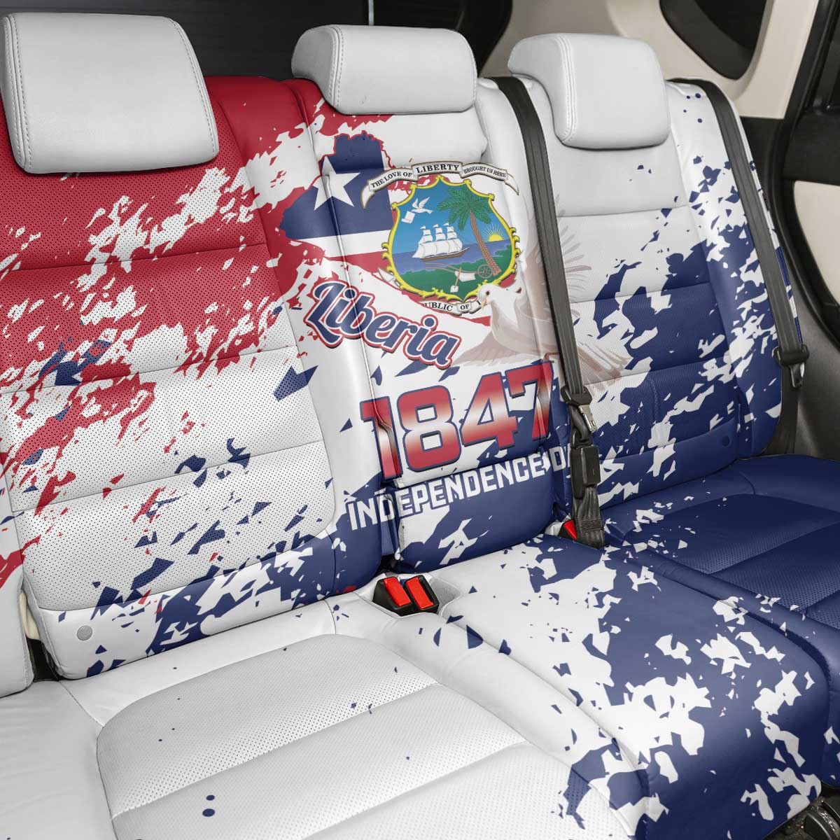 Liberia 1847 Independence Day Back Car Seat Cover Coat Of Arms Grunge Style