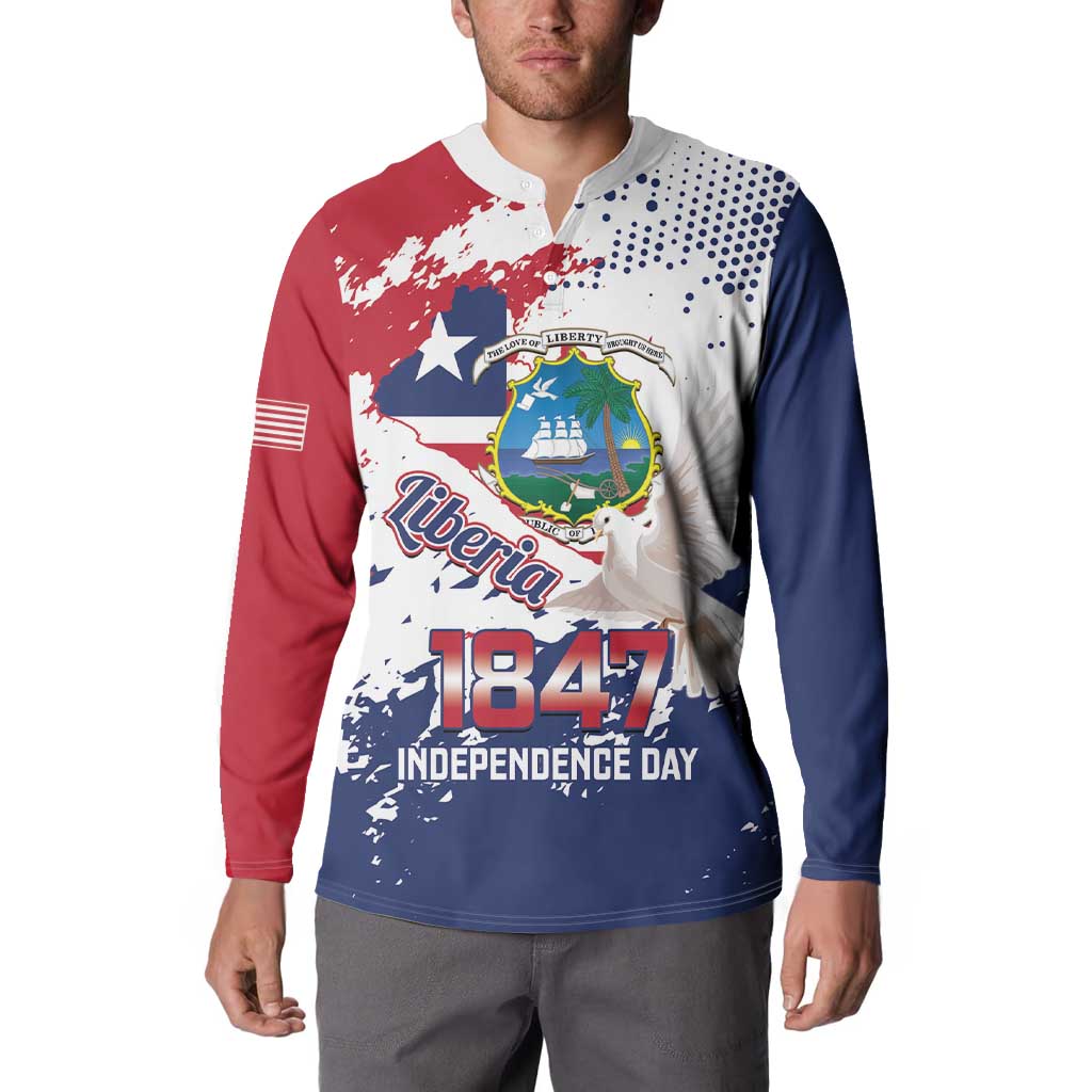 Liberia 1847 Independence Day Button Sweatshirt Coat Of Arms Grunge Style