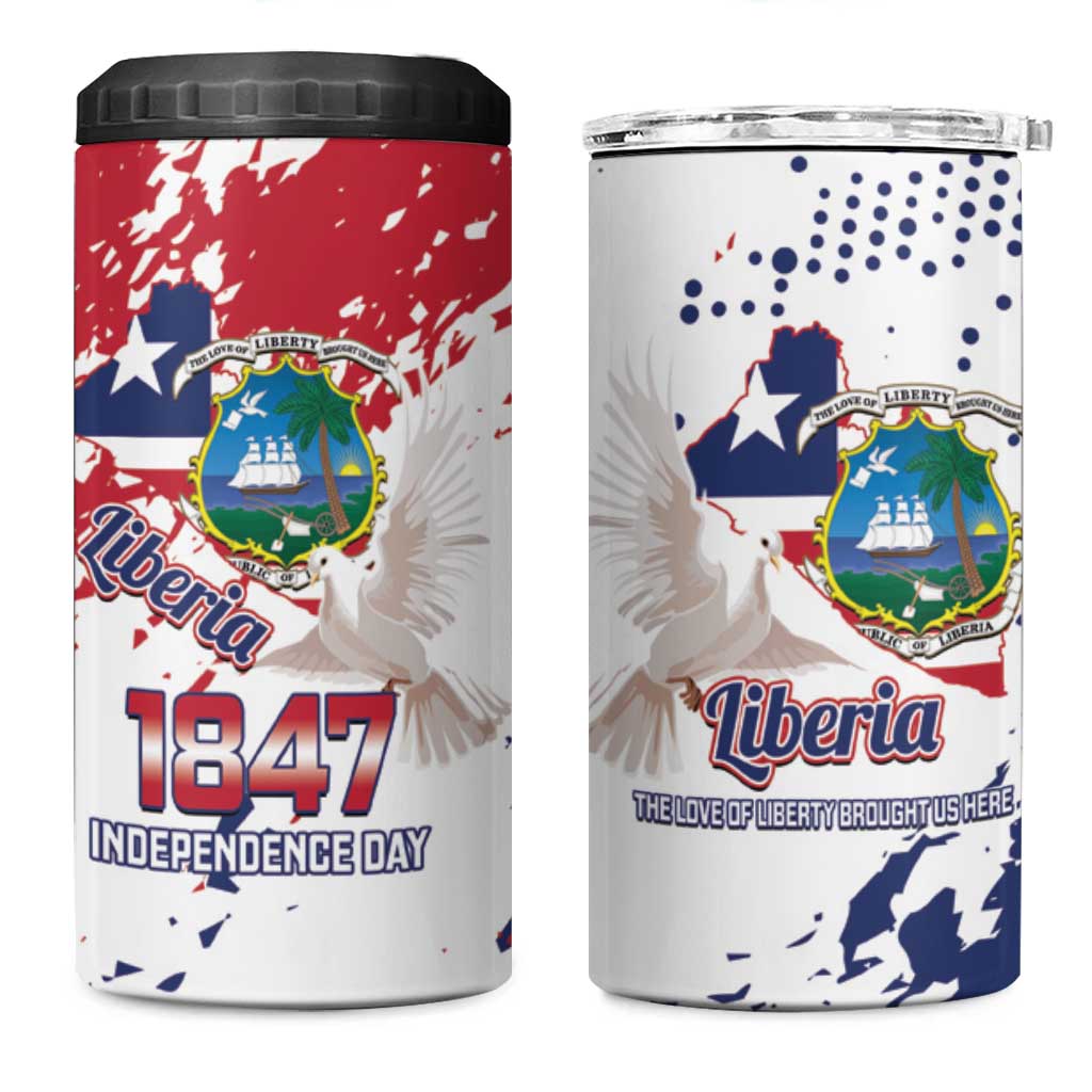 Liberia 1847 Independence Day 4 in 1 Can Cooler Tumbler Coat Of Arms Grunge Style