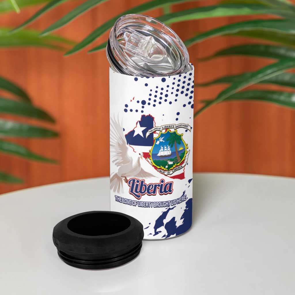 Liberia 1847 Independence Day 4 in 1 Can Cooler Tumbler Coat Of Arms Grunge Style