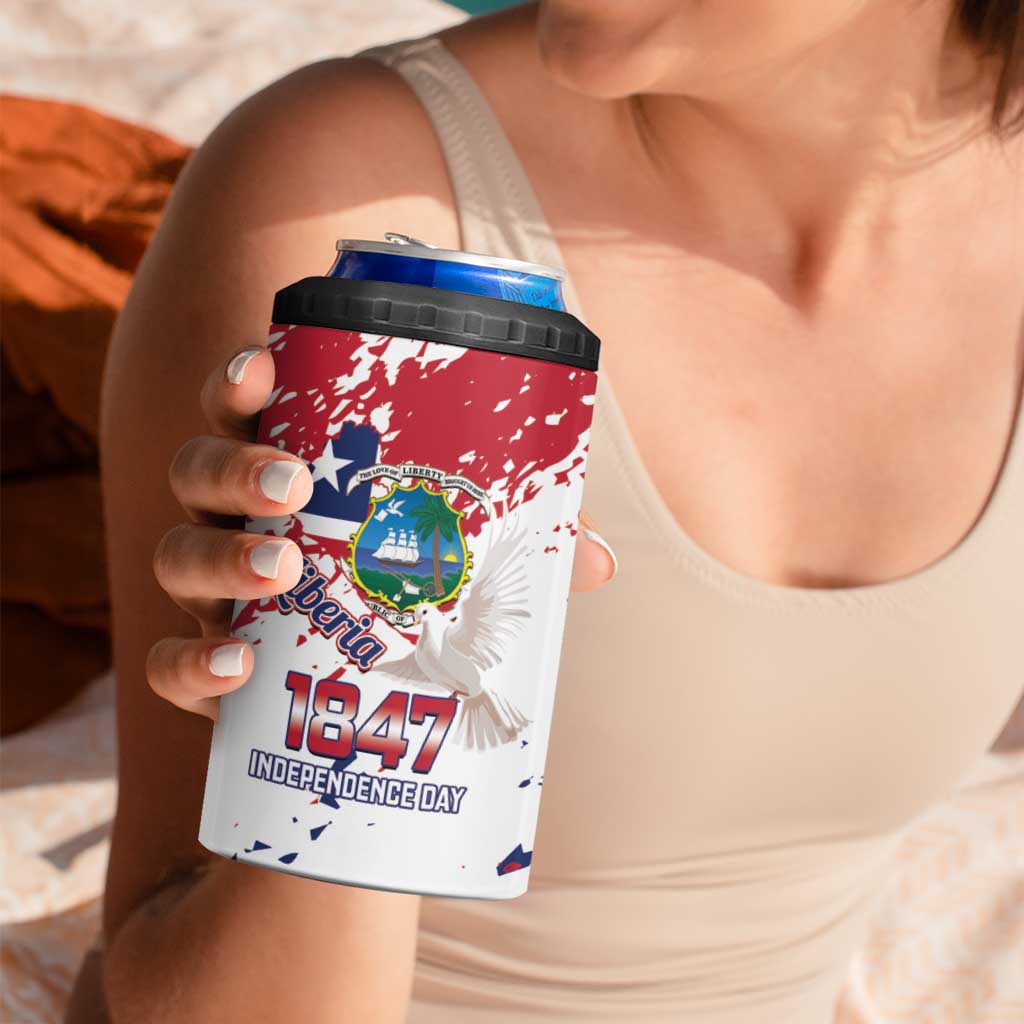 Liberia 1847 Independence Day 4 in 1 Can Cooler Tumbler Coat Of Arms Grunge Style