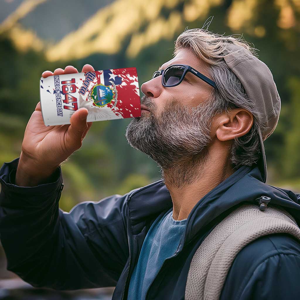Liberia 1847 Independence Day 4 in 1 Can Cooler Tumbler Coat Of Arms Grunge Style