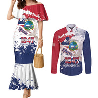 Liberia 1847 Independence Day Couples Matching Mermaid Dress and Long Sleeve Button Shirt Coat Of Arms Grunge Style