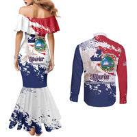 Liberia 1847 Independence Day Couples Matching Mermaid Dress and Long Sleeve Button Shirt Coat Of Arms Grunge Style