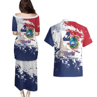 Liberia 1847 Independence Day Couples Matching Puletasi and Hawaiian Shirt Coat Of Arms Grunge Style