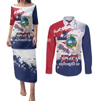 Liberia 1847 Independence Day Couples Matching Puletasi and Long Sleeve Button Shirt Coat Of Arms Grunge Style