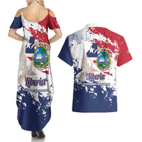 Liberia 1847 Independence Day Couples Matching Summer Maxi Dress and Hawaiian Shirt Coat Of Arms Grunge Style
