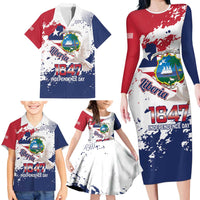 Liberia 1847 Independence Day Family Matching Long Sleeve Bodycon Dress and Hawaiian Shirt Coat Of Arms Grunge Style