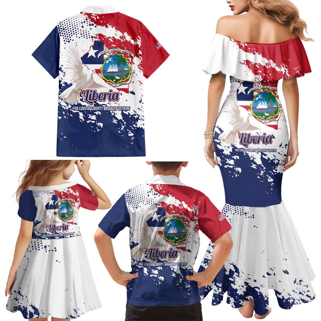 Liberia 1847 Independence Day Family Matching Mermaid Dress and Hawaiian Shirt Coat Of Arms Grunge Style