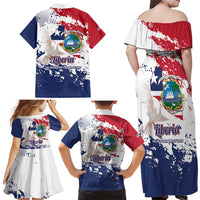 Liberia 1847 Independence Day Family Matching Off Shoulder Maxi Dress and Hawaiian Shirt Coat Of Arms Grunge Style