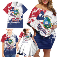 Liberia 1847 Independence Day Family Matching Off Shoulder Short Dress and Hawaiian Shirt Coat Of Arms Grunge Style
