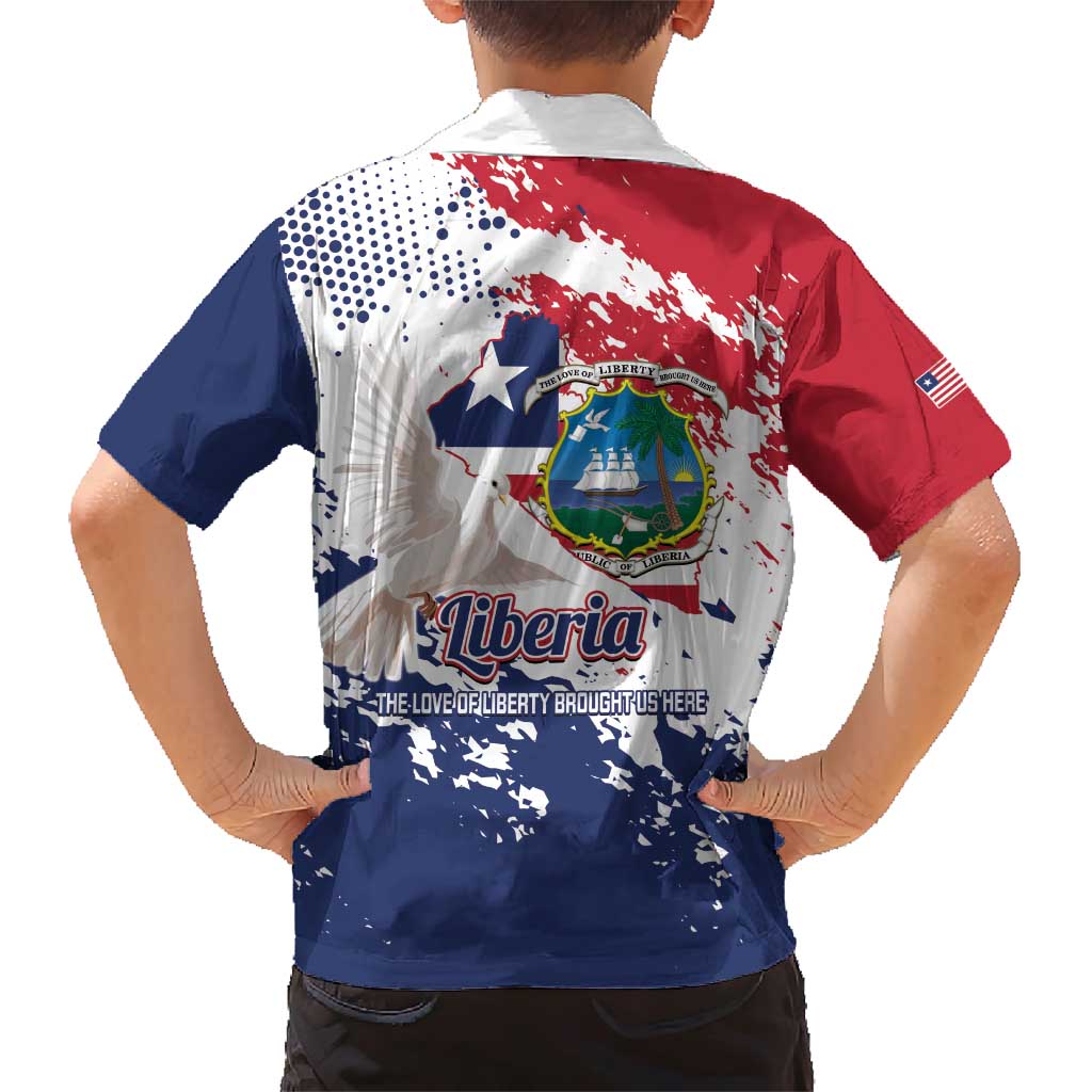 Liberia 1847 Independence Day Family Matching Short Sleeve Bodycon Dress and Hawaiian Shirt Coat Of Arms Grunge Style