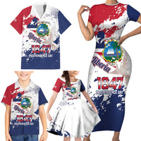 Liberia 1847 Independence Day Family Matching Short Sleeve Bodycon Dress and Hawaiian Shirt Coat Of Arms Grunge Style