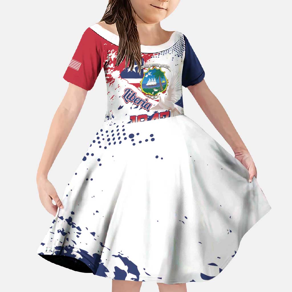 Liberia 1847 Independence Day Family Matching Summer Maxi Dress and Hawaiian Shirt Coat Of Arms Grunge Style