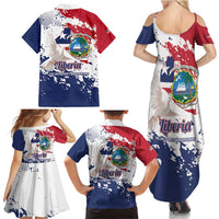 Liberia 1847 Independence Day Family Matching Summer Maxi Dress and Hawaiian Shirt Coat Of Arms Grunge Style