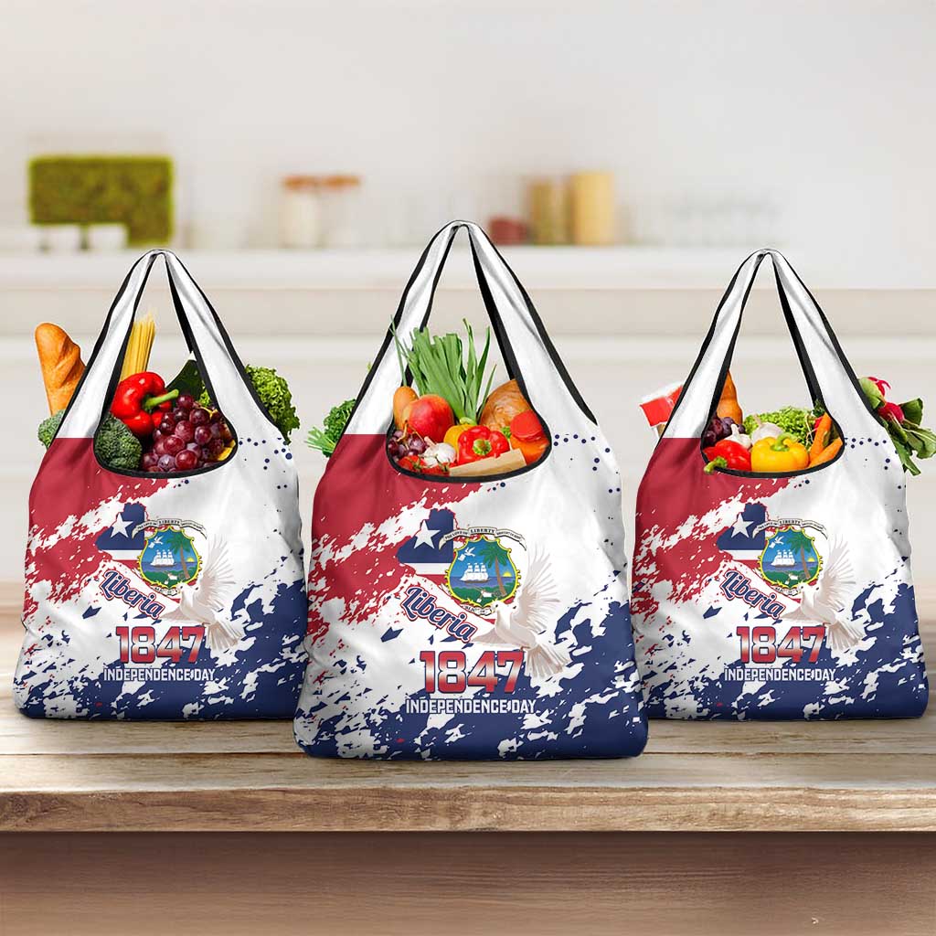 Liberia 1847 Independence Day Grocery Bag Coat Of Arms Grunge Style