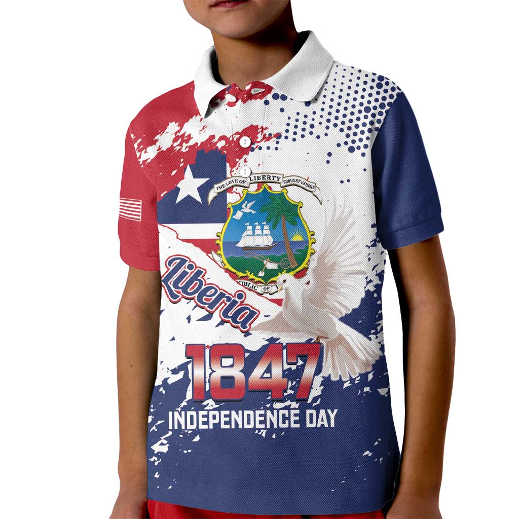 Liberia 1847 Independence Day Kid Polo Shirt Coat Of Arms Grunge Style