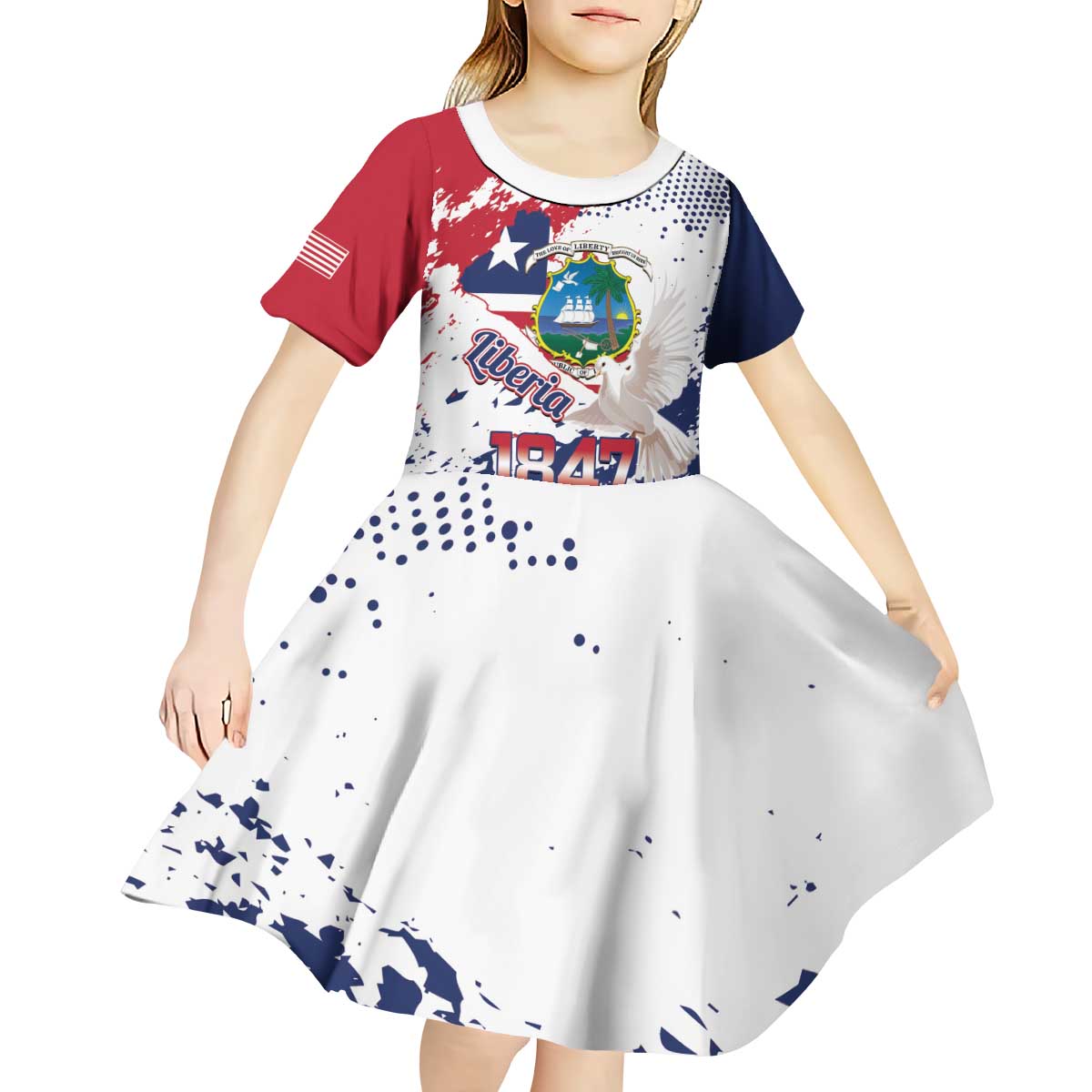 Liberia 1847 Independence Day Kid Short Sleeve Dress Coat Of Arms Grunge Style