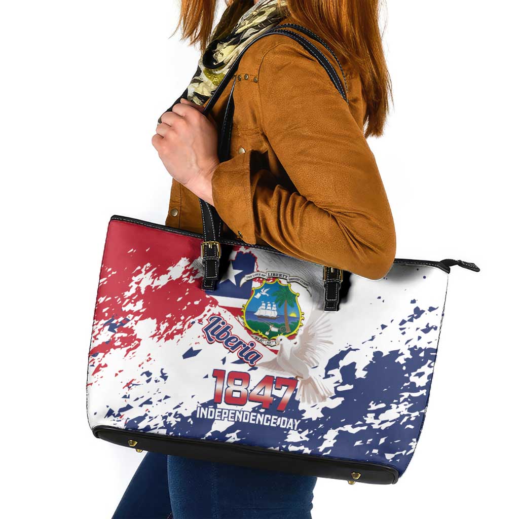 Liberia 1847 Independence Day Leather Tote Bag Coat Of Arms Grunge Style