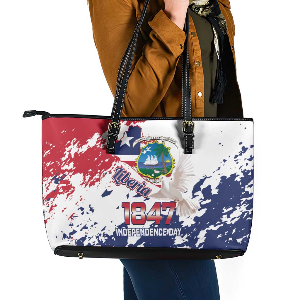 Liberia 1847 Independence Day Leather Tote Bag Coat Of Arms Grunge Style