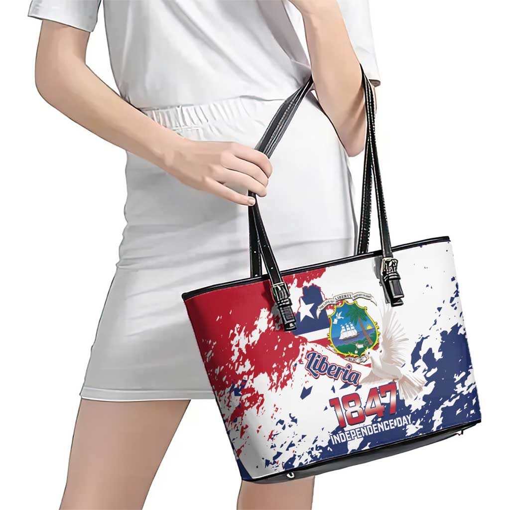 Liberia 1847 Independence Day Leather Tote Bag Coat Of Arms Grunge Style
