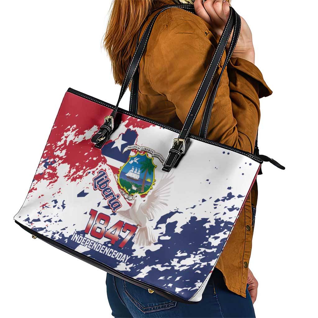 Liberia 1847 Independence Day Leather Tote Bag Coat Of Arms Grunge Style