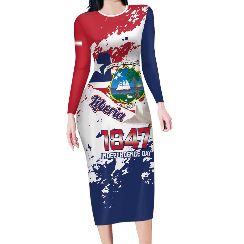 Liberia 1847 Independence Day Long Sleeve Bodycon Dress Coat Of Arms Grunge Style
