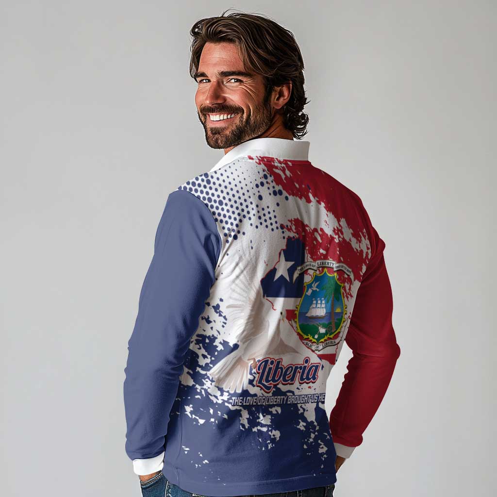 Liberia 1847 Independence Day Long Sleeve Polo Shirt Coat Of Arms Grunge Style