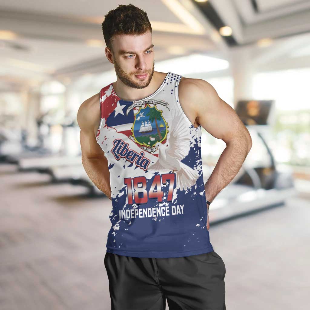 Liberia 1847 Independence Day Men Tank Top Coat Of Arms Grunge Style